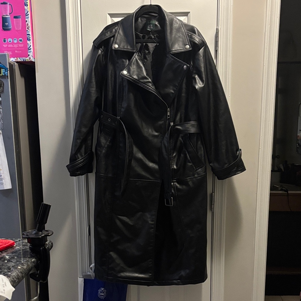 Wild Fable Black Faux Leather Trench Coat